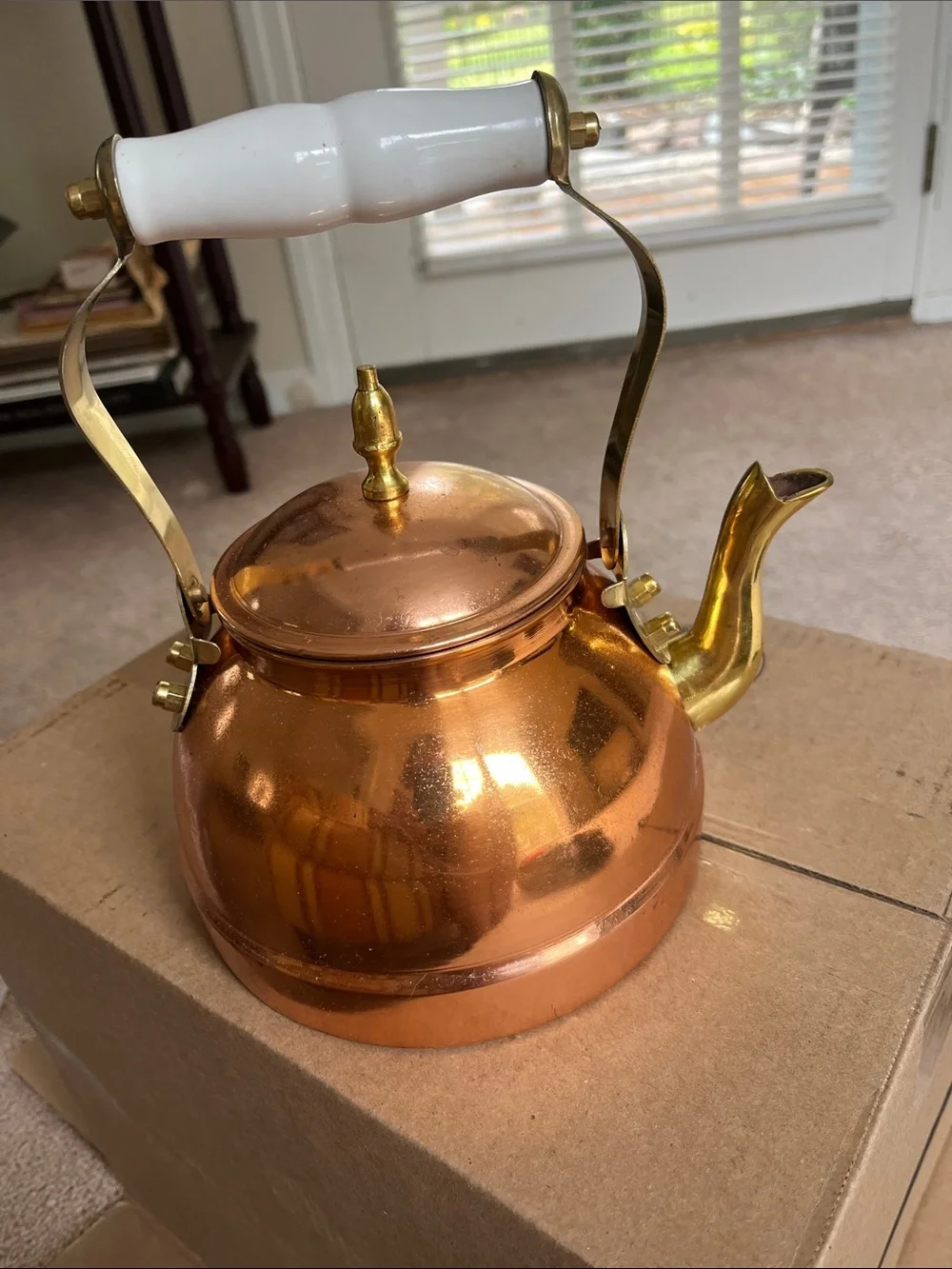 Teapot.. stunning copper and brass and porcelain handle made in India